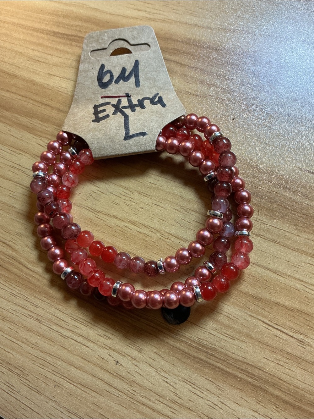 Multi-Strand Red Beaded Stretch Bracelet with Silver Accents - Women's Jewelry